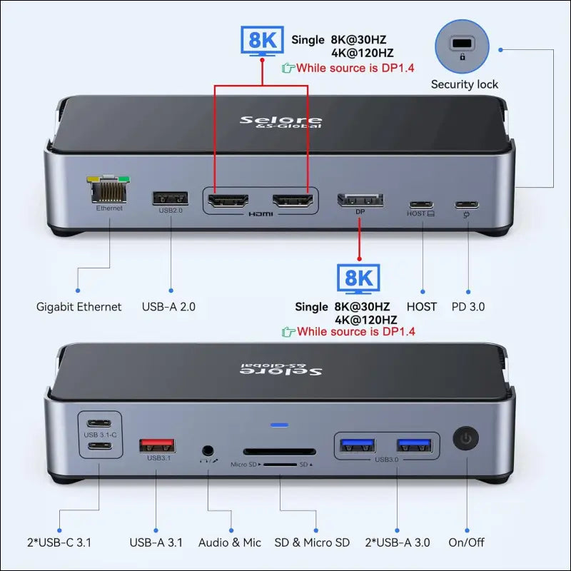 USB C Docking Station USB C Dock Single 8K Triple 4K Display Laptop Docking Station Triple Monitor 15 in 1 to 2 HDMI DisplayPort Charging Ethernet USB 3.1 Type-C Port for Dell/HP/Lenovo/Surface