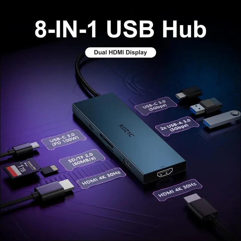 USB C Docking Station Dual HDMI Monitor,  USB C to Dual HDMI Adapter Hub with 2x4K HDMI, 2xUSB-A 3.0, USB-C 3.0, SD/TF,100W PD, Support HDMI Splitter Extended Display, Compatible with HP, macOS