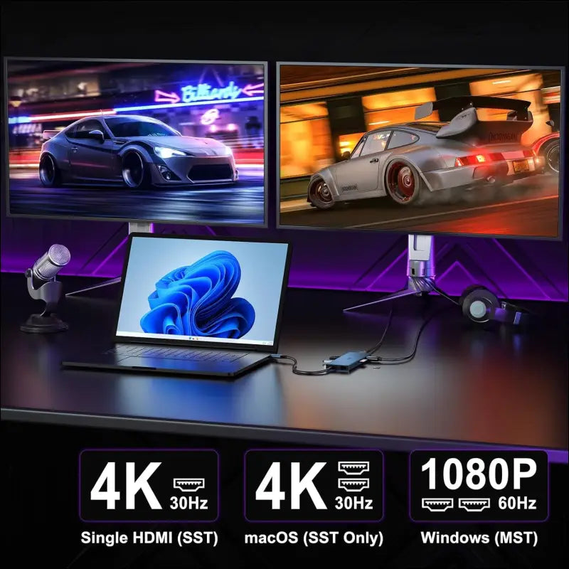 USB C Docking Station Dual HDMI Monitor,  USB C to Dual HDMI Adapter Hub with 2x4K HDMI, 2xUSB-A 3.0, USB-C 3.0, SD/TF,100W PD, Support HDMI Splitter Extended Display, Compatible with HP, macOS