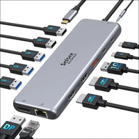 USB C Docking Station Dual Monitor,13 in 1 Multiple Monitor Adapter with 2 HDMI, DP, USB 3.1, 5*USB A, 2*USB C,Ethernet,Audio,USB C Hub Dual HDMI,Dual Monitor Adapter for MacBook/Dell/HP/Lenovo Laptop