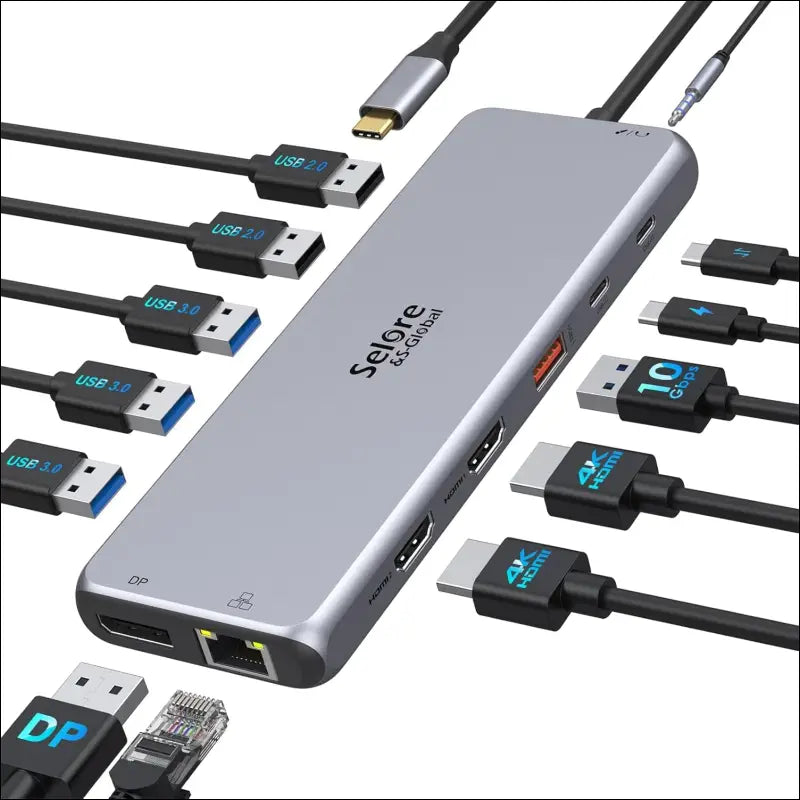 USB C Docking Station Dual Monitor,13 in 1 Multiple Monitor Adapter with 2 HDMI, DP, USB 3.1, 5*USB A, 2*USB C,Ethernet,Audio,USB C Hub Dual HDMI,Dual Monitor Adapter for MacBook/Dell/HP/Lenovo Laptop