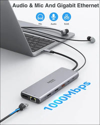 USB C Docking Station Dual Monitor,13 in 1 Multiple Monitor Adapter with 2 HDMI, DP, USB 3.1, 5*USB A, 2*USB C,Ethernet,Audio,USB C Hub Dual HDMI,Dual Monitor Adapter for MacBook/Dell/HP/Lenovo Laptop