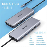 USB C Docking Station Dual Monitor, 14 in 1 USB-C Laptop Docking Station USB Type C Hub Multiport Adapter Dongle with 2 HDMI VGA 5 USB SD/TF Audio for Dell/Surface/HP/Lenovo Laptops