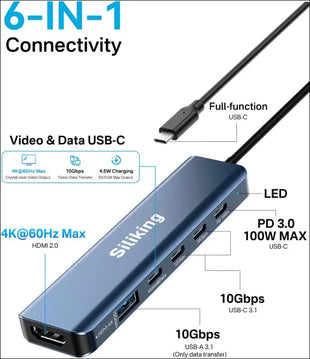 USB C Docking Station Dual Monitor 4K@60Hz HDMI, USB C Video Output Hub with HDMI,10G USB A/C,100W PD, USB C Splitter Adapter, USB C to USB C Dual Monitor for Windows/MacOS,MacBook air