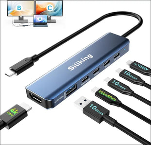 USB C Docking Station Dual Monitor 4K@60Hz HDMI, USB C Video Output Hub with HDMI,10G USB A/C,100W PD, USB C Splitter Adapter, USB C to USB C Dual