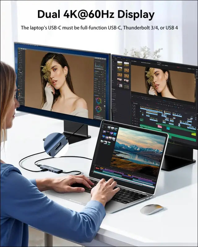 USB C Docking Station Dual Monitor 4K@60Hz HDMI, USB C Video Output Hub with HDMI,10G USB A/C,100W PD, USB C Splitter Adapter, USB C to USB C Dual Monitor for Windows/MacOS,MacBook air