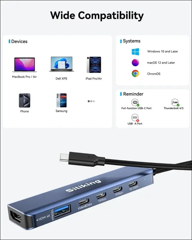 USB C Docking Station Dual Monitor 4K@60Hz HDMI, USB C Video Output Hub with HDMI,10G USB A/C,100W PD, USB C Splitter Adapter, USB C to USB C Dual Monitor for Windows/MacOS,MacBook air