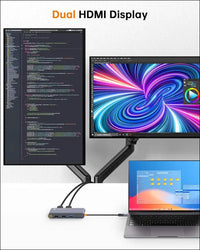 USB C Docking Station Dual Monitor, 6-in-1 USB-C to Dual HDMI Adapter with 4K 60HZ HDMI, 100W PD, 4 USB Ports, USB C Hub Multiport Adapter Thunderbolt 3/4 Dock for Dell HP Lenovo,MacBook Pro Air