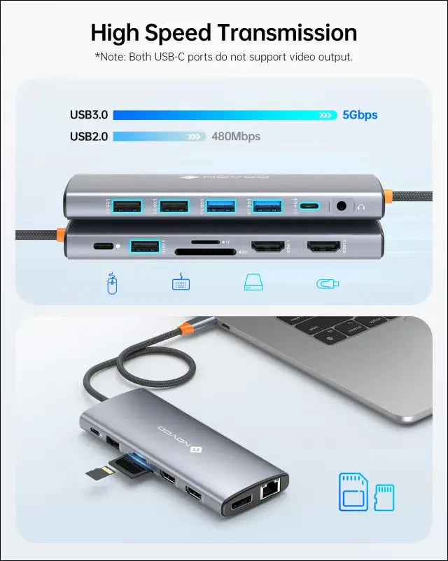 USB C Docking Station Dual Monitor for Laptop 14 in 1 USB C Hub Adapter Thunderbolt 3 to Dual 4K60 HDMI + 8K30 DP USB