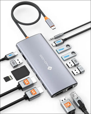 USB C Docking Station Dual Monitor for Laptop, 14 in 1 USB C Hub Adapter Thunderbolt 3 to Dual 4K60 HDMI+8K30 DP USB C/A Data 100W PD RJ45 SD/TF