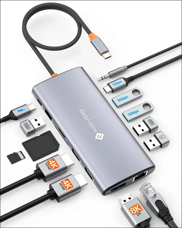 USB C Docking Station Dual Monitor for Laptop 14 in 1 USB C Hub Adapter Thunderbolt 3 to Dual 4K60 HDMI + 8K30 DP USB