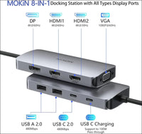 USB C Docking Station Dual Monitor,  Laptop Docking Station with 2 HDMI, VGA, 3 USB 3.1, 2 USB 2.0, PD Charging, Ethernet, Audio&Mic for Dell XPS/Steam Deck/HP/ASUS/Lenovo ThinkPad/Surface