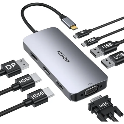 USB C Docking Station Dual Monitor,  Laptop Docking Station with 2 HDMI, VGA, 3 USB 3.1, 2 USB 2.0, PD Charging, Ethernet, Audio&Mic for Dell XPS/Steam Deck/HP/ASUS/Lenovo ThinkPad/Surface