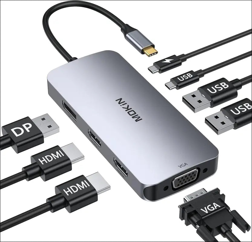 USB C Docking Station Dual Monitor,  Laptop Docking Station with 2 HDMI, VGA, 3 USB 3.1, 2 USB 2.0, PD Charging, Ethernet, Audio&Mic for Dell XPS/Steam Deck/HP/ASUS/Lenovo ThinkPad/Surface