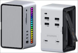 USB C Docking Station, LED Strip Light USB-C Hub Type-C Adapter with M.2 SSD Enclosure, 10Gbps 3.1, 5Gbps USB3.0, 5Gpbs USB-C, SD/Micro SD