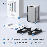 USB C Docking Station, LED Strip Light USB-C Hub Type-C Adapter with M.2 SSD Enclosure, 10Gbps 3.1, 5Gbps USB3.0, 5Gpbs USB-C, SD/Micro SD for MacBook Air Pro, Laptop (U100 Lite) Grey