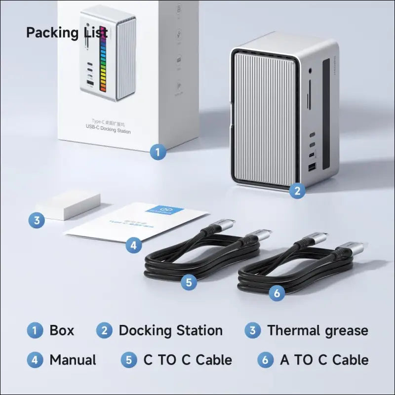 USB C Docking Station, LED Strip Light USB-C Hub Type-C Adapter with M.2 SSD Enclosure, 10Gbps 3.1, 5Gbps USB3.0, 5Gpbs USB-C, SD/Micro SD for MacBook Air Pro, Laptop (U100 Lite) Grey