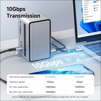 USB C Docking Station, LED Strip Light USB-C Hub Type-C Adapter with M.2 SSD Enclosure, 10Gbps 3.1, 5Gbps USB3.0, 5Gpbs USB-C, SD/Micro SD for MacBook Air Pro, Laptop (U100 Lite) Grey