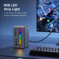 USB C Docking Station, LED Strip Light USB-C Hub Type-C Adapter with M.2 SSD Enclosure, 10Gbps 3.1, 5Gbps USB3.0, 5Gpbs USB-C, SD/Micro SD for MacBook Air Pro, Laptop (U100 Lite) Grey