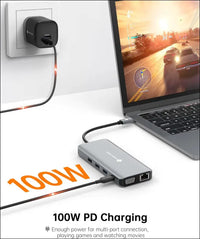 USB C Docking Station Triple Monitor, 11 in 1 USB-C to Dual HDMI Adapter VGA Gigabit Ethernet 100W PD 4USB Ports, USB C Hub Thunderbolt 3/4 Dock Compatible for MacBook and Other USB Laptops