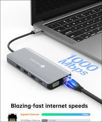 USB C Docking Station Triple Monitor, 11 in 1 USB-C to Dual HDMI Adapter VGA Gigabit Ethernet 100W PD 4USB Ports, USB C Hub Thunderbolt 3/4 Dock Compatible for MacBook and Other USB Laptops