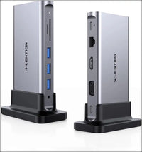 USB C Docking Station with 100W PD, 4K HDMI, VGA, Gigabit Ethernet, Card Reader, USB 3.0, Aux Adapter for MacBook Pro, New Mac Air/Surface, More, Stable Driver Certified (CB-D55, Space Gray)