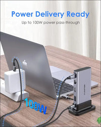 USB C Docking Station with 100W PD, 4K HDMI, VGA, Gigabit Ethernet, Card Reader, USB 3.0, Aux Adapter for MacBook Pro, New Mac Air/Surface, More, Stable Driver Certified (CB-D55, Space Gray)