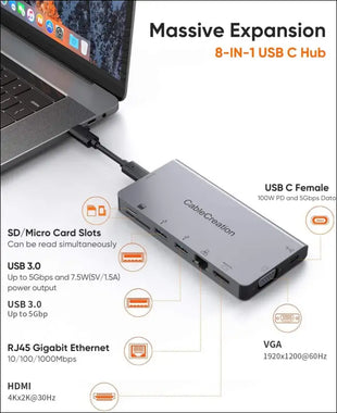 USB C Docking Station with Detachable USB-C Cable,  9-in-1 USB C Dock to 4K HDMI,VGA, Ethernet,USB 3.0,SD/Micro SD and 100W PD Compatible for Steam Deck,MacBook Pro/Air 2020,iPad Pro2018