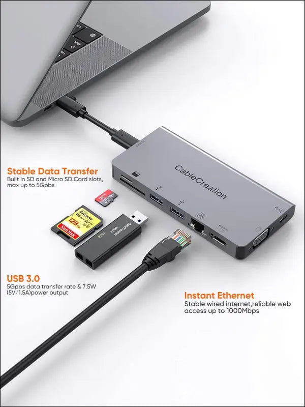 USB C Docking Station with Detachable USB-C Cable,  9-in-1 USB C Dock to 4K HDMI,VGA, Ethernet,USB 3.0,SD/Micro SD and 100W PD Compatible for Steam Deck,MacBook Pro/Air 2020,iPad Pro2018
