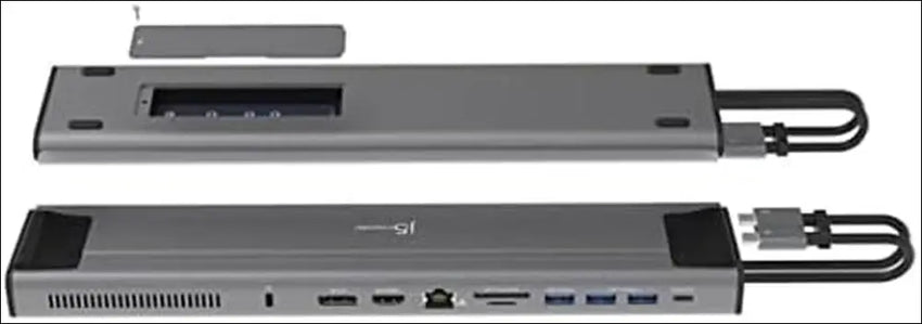 USB C Dual 4K 60Hz Display Docking Station 12-in-1, Built-in M.2 NVMe SSD Enclosure, HDMI, DisplayPort, 10Gbps USB-A, Card Reader, PD 100W, for 2021 MacBook Pro, Windows Laptop (JCD552)