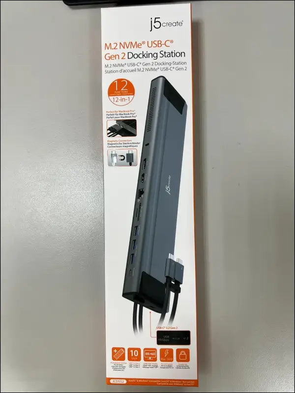 USB C Dual 4K 60Hz Display Docking Station 12-in-1, Built-in M.2 NVMe SSD Enclosure, HDMI, DisplayPort, 10Gbps USB-A, Card Reader, PD 100W, for 2021 MacBook Pro, Windows Laptop (JCD552)