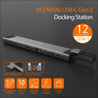 USB C Dual 4K 60Hz Display Docking Station 12-in-1, Built-in M.2 NVMe SSD Enclosure, HDMI, DisplayPort, 10Gbps USB-A, Card Reader, PD 100W, for 2021 MacBook Pro, Windows Laptop (JCD552)