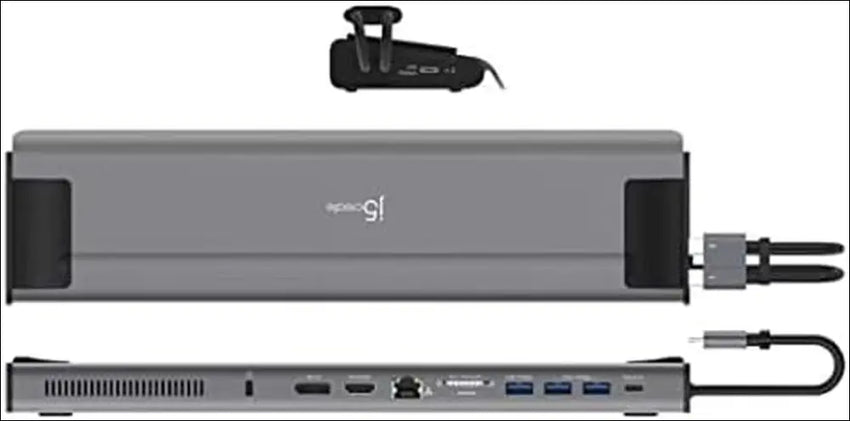 USB C Dual 4K 60Hz Display Docking Station 12-in-1, Built-in M.2 NVMe SSD Enclosure, HDMI, DisplayPort, 10Gbps USB-A, Card Reader, PD 100W, for 2021 MacBook Pro, Windows Laptop (JCD552)