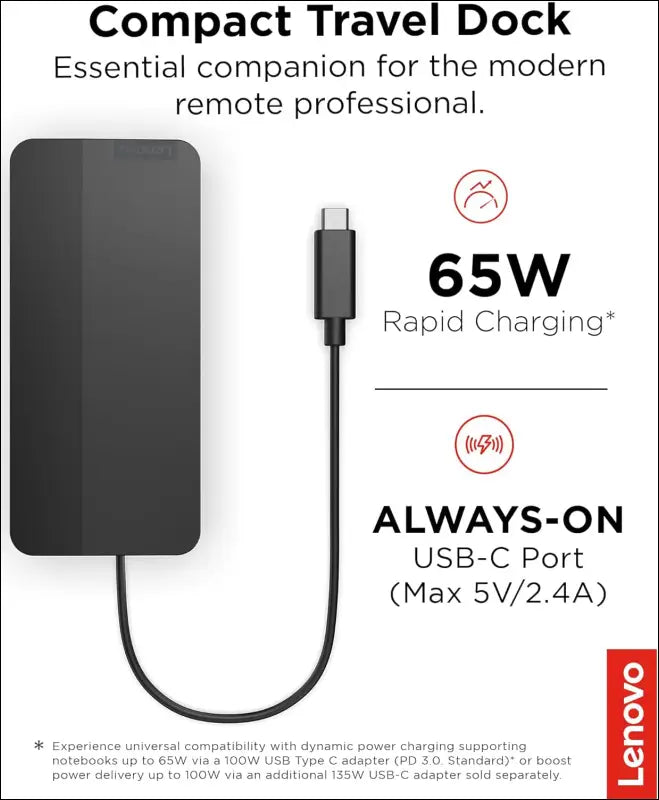 USB-C Dual Display Travel Dock, 7 Ports, HDMI & DP Ports Support Dual Displays at 4K, Up to 100W PD Pass Through, Integrated USB-C Cable, Black