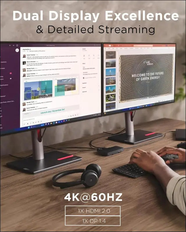 USB-C Dual Display Travel Dock, 7 Ports, HDMI & DP Ports Support Dual Displays at 4K, Up to 100W PD Pass Through, Integrated USB-C Cable, Black