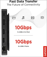 USB-C Dual Display Travel Dock, 7 Ports, HDMI & DP Ports Support Dual Displays at 4K, Up to 100W PD Pass Through, Integrated USB-C Cable, Black