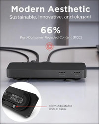 USB-C Dual Display Travel Dock, 7 Ports, HDMI & DP Ports Support Dual Displays at 4K, Up to 100W PD Pass Through, Integrated USB-C Cable, Black