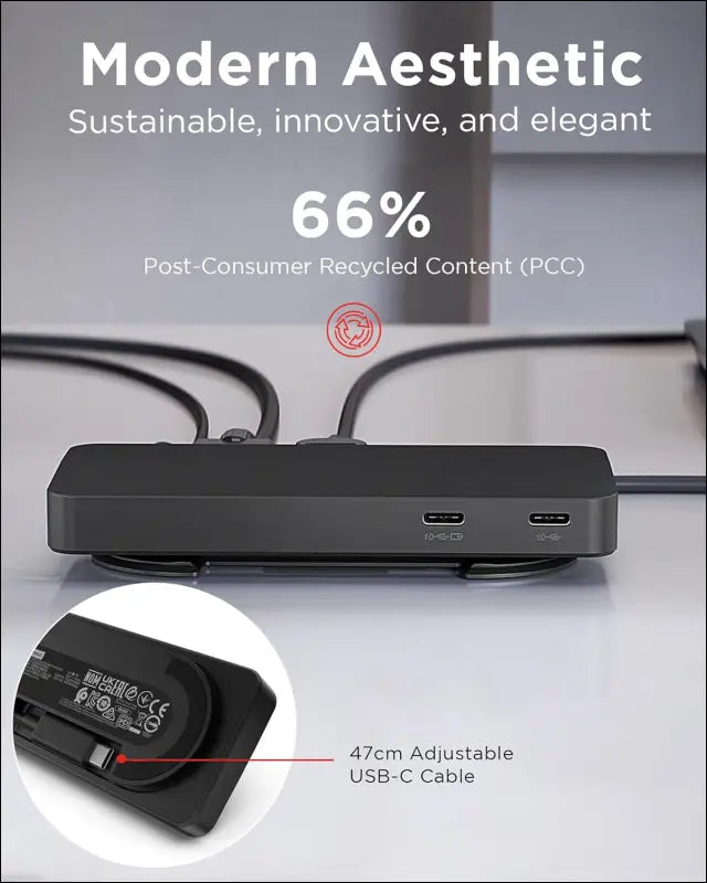 USB-C Dual Display Travel Dock, 7 Ports, HDMI & DP Ports Support Dual Displays at 4K, Up to 100W PD Pass Through, Integrated USB-C Cable, Black
