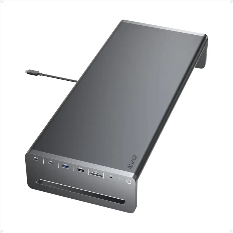 USB-C Hub, 10-in-1 Aluminum Monitor Stand with 100W PD, 5Gbps USB Ports, and 4K@60Hz HDMI Display, Built-in 3.3 ft Cable, Clutter-Free Desk for MacBook, Dell, and Full-Function USB-C Devices