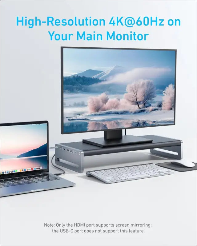 USB-C Hub, 10-in-1 Aluminum Monitor Stand with 100W PD, 5Gbps USB Ports, and 4K@60Hz HDMI Display, Built-in 3.3 ft Cable, Clutter-Free Desk for MacBook, Dell, and Full-Function USB-C Devices