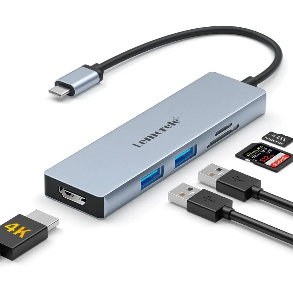 USB C Hub 5-in-1 USB C to HDMI Adapter with 4K 3D HDMI, 2 USB Port, SD/TF Card Reader Docking Station for MacBook Air 2020, Dell XPS 15, Surface Go 2, Chromebook Pixel and More