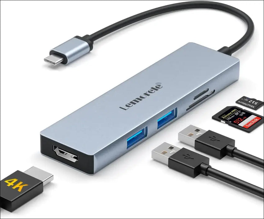 USB C Hub 5-in-1 USB C to HDMI Adapter with 4K 3D HDMI, 2 USB Port, SD/TF Card Reader Docking Station for MacBook Air 2020, Dell XPS 15, Surface Go 2, Chromebook Pixel and More