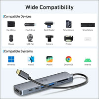 USB C Hub 6 in 1 USB C Adapter to HDMI 4K, USB 3.0 Ports, SD/TF Card Reader USB C Docking Station Dock for MacBook Air/Pro Chromebook Surface HP
