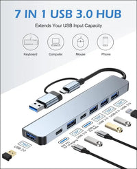 USB C Hub, 7 in 1 USB Splitter Multiport Adapter Type C Dock with (1*USB 3.0, 4*USB 2.0, 1*USB-C Charging, 1*USB-C Data Port) Multiple USB-Hub Compatible for MacBook,Laptop,Computer,iMac,iPad