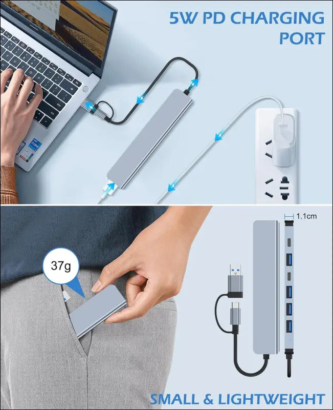 USB C Hub, 7 in 1 USB Splitter Multiport Adapter Type C Dock with (1*USB 3.0, 4*USB 2.0, 1*USB-C Charging, 1*USB-C Data Port) Multiple USB-Hub Compatible for MacBook,Laptop,Computer,iMac,iPad