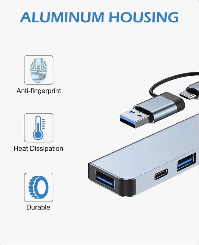USB C Hub, 7 in 1 USB Splitter Multiport Adapter Type C Dock with (1*USB 3.0, 4*USB 2.0, 1*USB-C Charging, 1*USB-C Data Port) Multiple USB-Hub Compatible for MacBook,Laptop,Computer,iMac,iPad