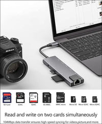 USB C Hub 9 in 1 Multiport Adapter w/Gigabit Ethernet, 100W PD, 4K@60Hz, 2 USB 3.0, USB C 3.0 Data, SD/TF Card Reader, 3.5mm Jack, Dongle Docking Station for MacBook Pro iPad Pro Steam Deck Laptops