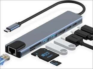 USB C Hub Docking Station, 8 in 1 Type C Hub USB C Dongle with HDMI 4K@60Hz, RJ45 Ethernet,100W Power Delivery, SD/TF Card Reader, 2 USB Ports, USB C