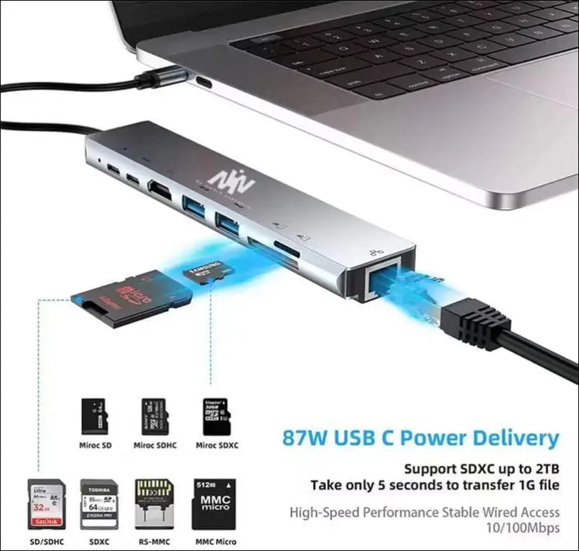 USB C Hub Docking Station, 8 in 1 Type C Hub USB C Dongle with HDMI 4K@60Hz, RJ45 Ethernet,100W Power Delivery, SD/TF Card Reader, 2 USB Ports, USB Type C Hub for MacBook Pro Air and More