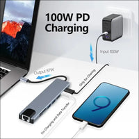 USB C Hub Docking Station, 8 in 1 Type C Hub USB C Dongle with HDMI 4K@60Hz, RJ45 Ethernet,100W Power Delivery, SD/TF Card Reader, 2 USB Ports, USB C to HDMI Hub for MacBook Pro Air and More